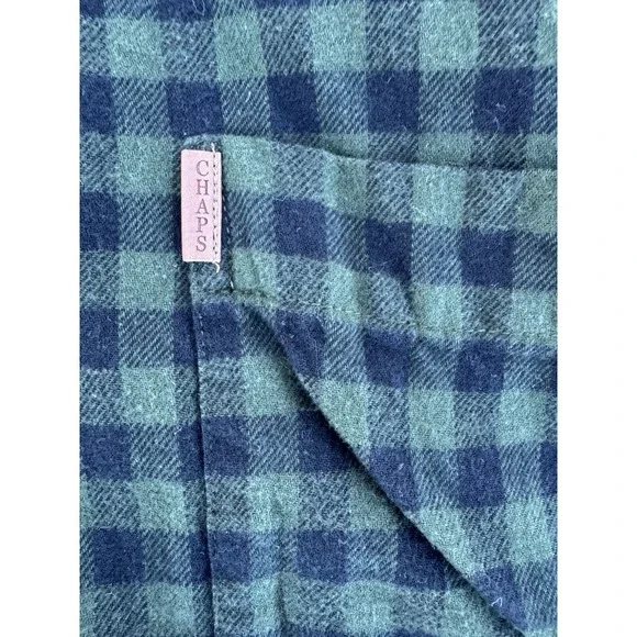 Chaps Flannel Shirt Mens 2XL‎ Dark Green Black Plaid Long Sleeve Pocket Logo - Picture 3 of 11